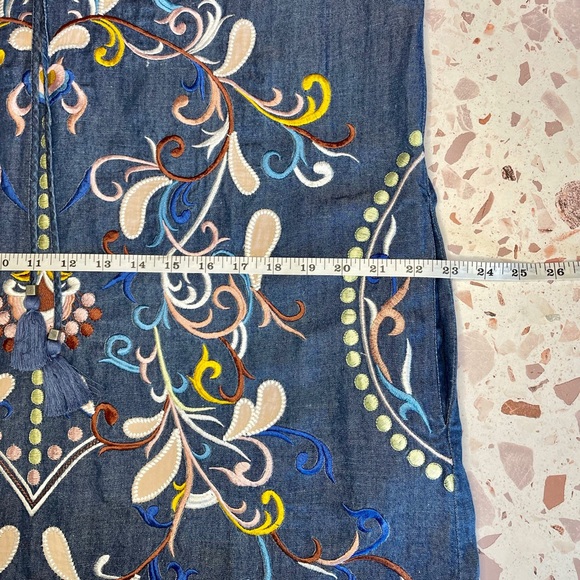 Philosophy Embroidered Denim Dress with Drawstring, Large - Picture 6 of 7